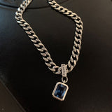 Blue Zircon Chain Punk Necklace for Women Party Jewelry Gift - Genuine - Gemstone