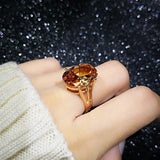 Champagne Gemstone Ring 18K Rose Gold Women Wedding Jewelry - Genuine - Gemstone