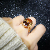 Champagne Gemstone Ring 18K Rose Gold Women Wedding Jewelry - Genuine - Gemstone