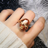 Champagne Gemstone Ring 18K Rose Gold Women Wedding Jewelry - Genuine - Gemstone