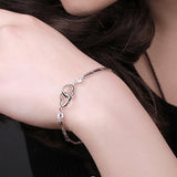 Charm Heart Bracelet Bangle 925 sterling silver Women Wedding Jewelry - Genuine - Gemstone