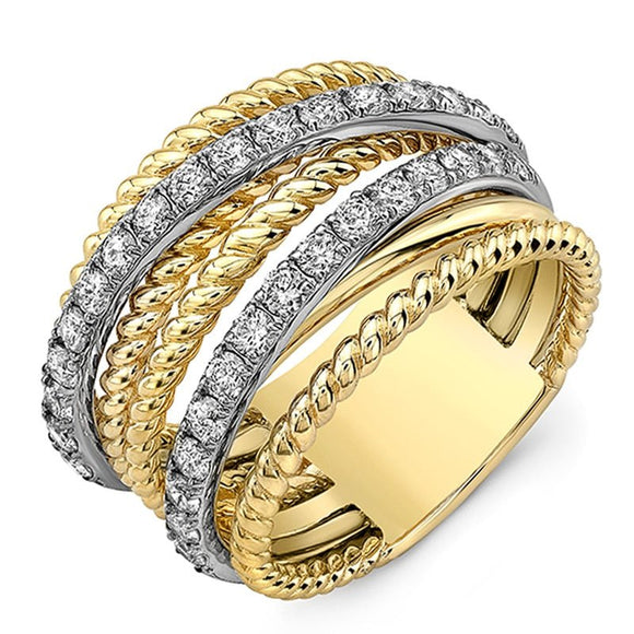 Cross Twist Twine Gold Ring Women Zircon Wedding Jewelry - Genuine - Gemstone