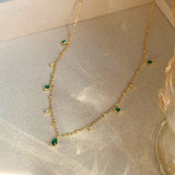 Exquisite Retro Emerald Gemstone Necklace Simple Silver Chain Jewelry - Genuine - Gemstone