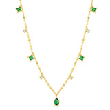 Exquisite Retro Emerald Gemstone Necklace Simple Silver Chain Jewelry - Genuine - Gemstone