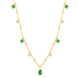 Exquisite Retro Emerald Gemstone Necklace Simple Silver Chain Jewelry - Genuine - Gemstone