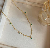 Exquisite Retro Emerald Gemstone Necklace Simple Silver Chain Jewelry - Genuine - Gemstone