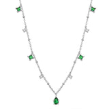 Exquisite Retro Emerald Gemstone Necklace Simple Silver Chain Jewelry - Genuine - Gemstone