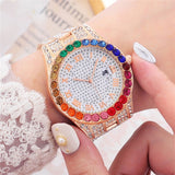 Full Diamond Belt Watch Women Roman literal Party Jewelry - Genuine - Gemstone