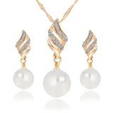 Gold Bridal Pearl Jewelry Set Necklace Earrings Wedding jewellery for women - Genuine - Gemstone