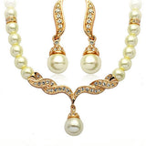 Gold Bridal Pearl Jewelry Set Necklace Earrings Wedding jewellery for women - Genuine - Gemstone