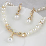 Gold Bridal Pearl Jewelry Set Necklace Earrings Wedding jewellery for women - Genuine - Gemstone