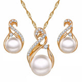 Gold Bridal Pearl Jewelry Set Necklace Earrings Wedding jewellery for women - Genuine - Gemstone