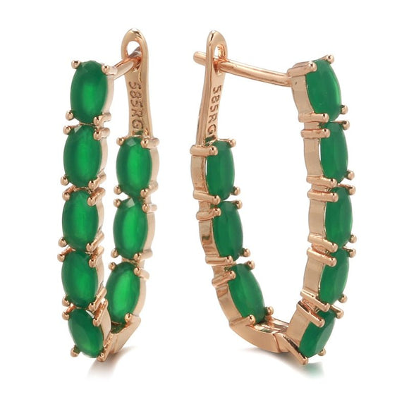 Green Natural Emerald Earrings Women 585 Rose Gold Bride Wedding Gift Jewelry - Genuine - Gemstone