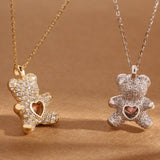 Heartbeat Teddy Bear Pendant Necklace Girls Anniverssary Jewelry - Genuine - Gemstone