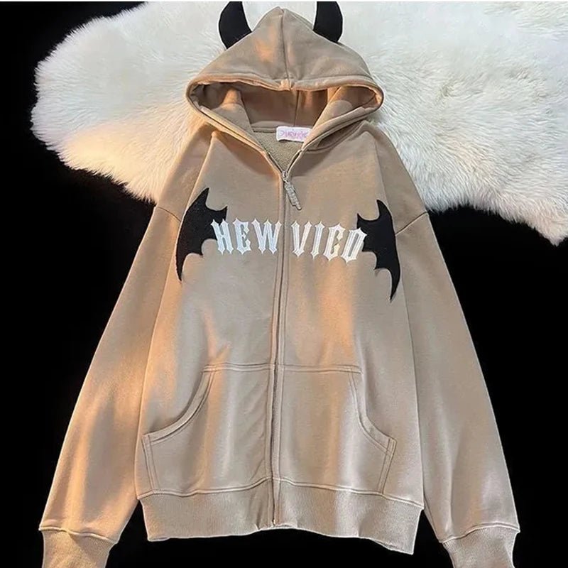 Hip Hop Gothic Bat Wing Devil Horn Hoodie Women Men Sweatshirt - Genuine - Gemstone