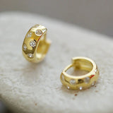 Inlaid Vintage Gold Hoop Earrings for Women Statement Jewelry - Genuine - Gemstone