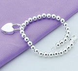 Lover Bead Bracelet 925 Sterling Silver Women Heart Lock Jewelry - Genuine - Gemstone