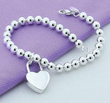 Lover Bead Bracelet 925 Sterling Silver Women Heart Lock Jewelry - Genuine - Gemstone