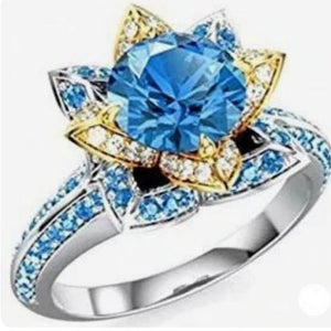 Luxury Aquamarine Inlaid Ring Gift for Women Anniverssary Jewelry - Genuine - Gemstone