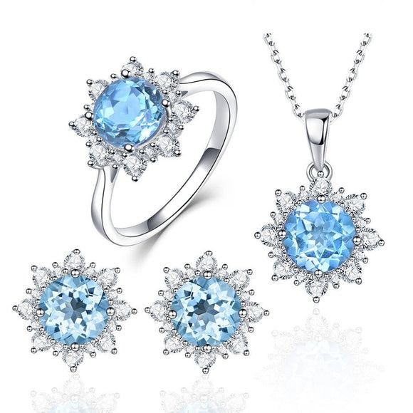 Luxury Bridal Jewelry Set Real 925S Silver Necklace Women Wedding - Genuine - Gemstone