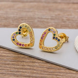 Luxury Butterfly Rainbow Stud Earrings 14K Gold For Girls Anniversary Party Jewelry - Genuine - Gemstone