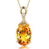 Luxury Citrine Gemstone Pendant Necklace 18K Gold For Women Jewelry - Genuine - Gemstone