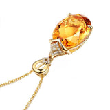 Luxury Citrine Gemstone Pendant Necklace 18K Gold For Women Jewelry - Genuine - Gemstone