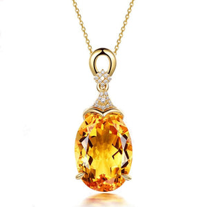 Luxury Citrine Gemstone Pendant Necklace 18K Gold For Women Jewelry - Genuine - Gemstone