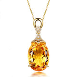 Luxury Citrine Gemstone Pendant Necklace 18K Gold For Women Jewelry - Genuine - Gemstone