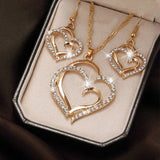 Luxury Double Heart Jewelry Set For Women Wedding Gold Jewelry - Genuine - Gemstone