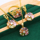 Luxury Flower Zircon Jewelry Set For Women Gold Wedding Jewelry Set - Genuine - Gemstone