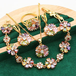 Luxury Flower Zircon Jewelry Set For Women Gold Wedding Jewelry Set - Genuine - Gemstone