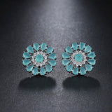 Luxury Green Flower Stud Earings For Women Bridal Jewelry - Genuine - Gemstone