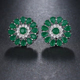 Luxury Green Flower Stud Earings For Women Bridal Jewelry - Genuine - Gemstone