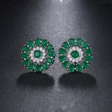 Luxury Green Flower Stud Earings For Women Bridal Jewelry - Genuine - Gemstone