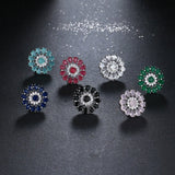 Luxury Green Flower Stud Earings For Women Bridal Jewelry - Genuine - Gemstone