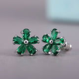 Luxury Green Flower Stud Earings For Women Bridal Jewelry - Genuine - Gemstone