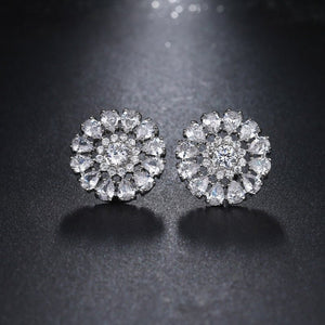 Luxury Green Flower Stud Earings For Women Bridal Jewelry - Genuine - Gemstone