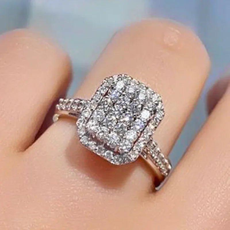 Luxury Inlaid AAA Zircon Ring Wedding Accessories Women's Jewelry - Genuine - Gemstone