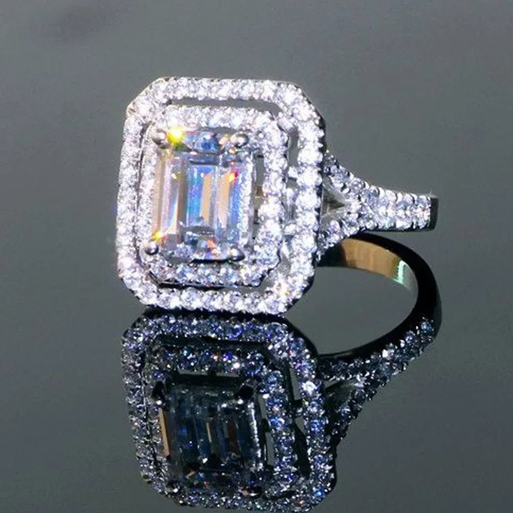 Luxury Inlaid AAA Zircon Ring Wedding Accessories Women's Jewelry - Genuine - Gemstone