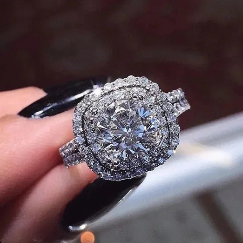 Luxury Inlaid AAA Zircon Ring Wedding Accessories Women's Jewelry - Genuine - Gemstone