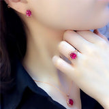 Luxury inlaid ruby jewelry set 585 Gold Rose Wedding Jewelry - Genuine - Gemstone