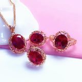 Luxury inlaid ruby jewelry set 585 Gold Rose Wedding Jewelry - Genuine - Gemstone