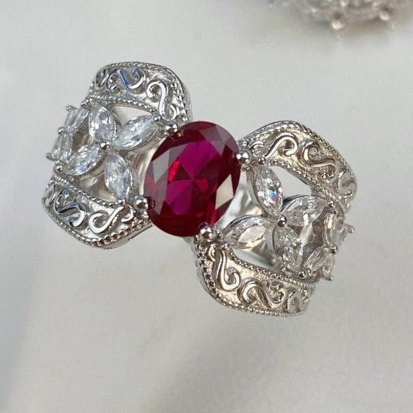 Luxury Red Ruby Crown Ring Woman Engagement Fine Jewelry - Genuine - Gemstone