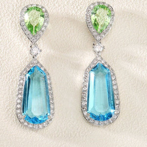 Luxury Sky Blue Aquamarine Drop Earrings for Women Bridal Party Jewelry - Genuine - Gemstone