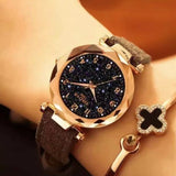 Luxury Starry Sky Watch For Women Red Leather Jewelry - Genuine - Gemstone