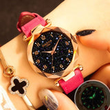 Luxury Starry Sky Watch For Women Red Leather Jewelry - Genuine - Gemstone