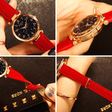 Luxury Starry Sky Watch For Women Red Leather Jewelry - Genuine - Gemstone