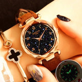 Luxury Starry Sky Watch For Women Red Leather Jewelry - Genuine - Gemstone