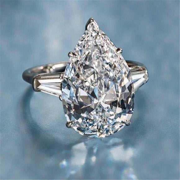 Luxury Water Drop 6ct Diamond Ring Engagement for Women Jewelry - Genuine - Gemstone